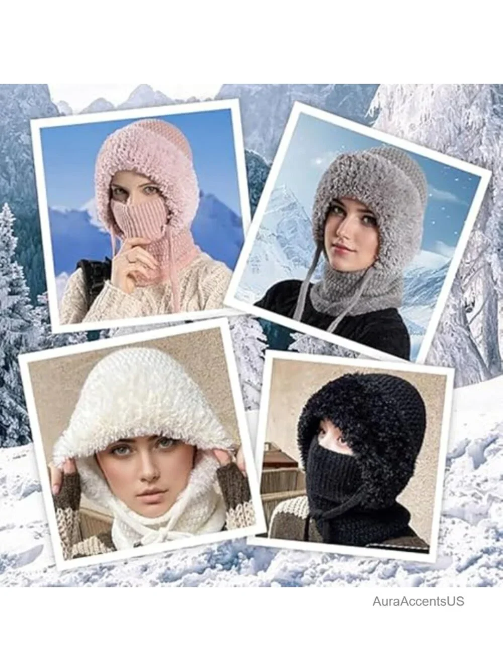3-in-1 Fleece Lined Knit Beanie Hat Scarf Face Mask Balaclava Winter
